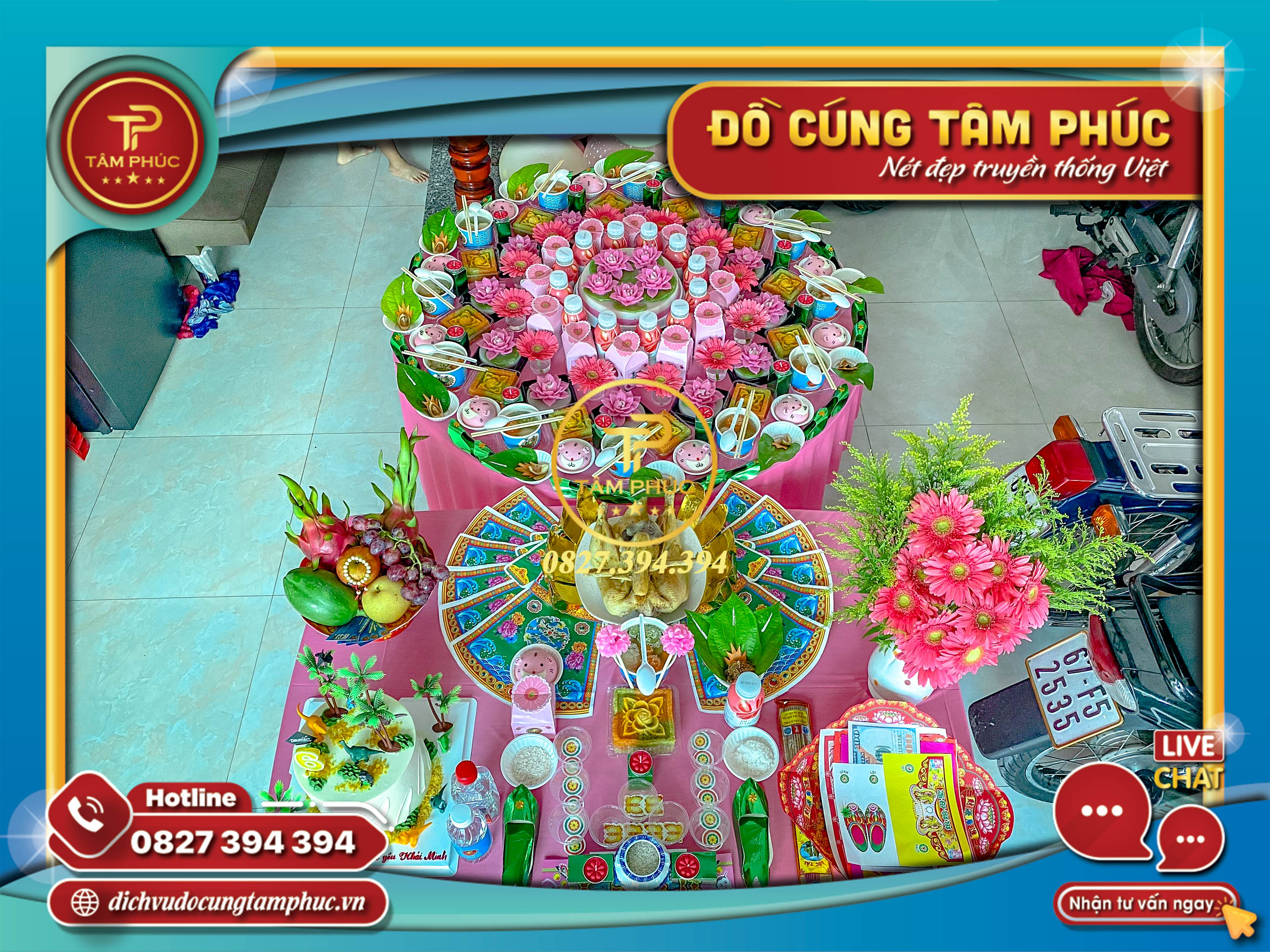 Mâm cúng Thôi Nôi - Đầy Tháng màu Hồng cho bé gái.